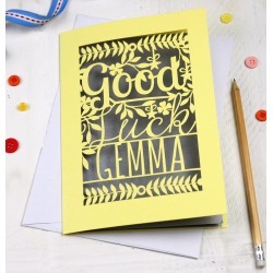 Personalised Papercut Good Luck Card