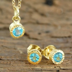 Gemstone Blue Topaz Gold Jewellery Gift Set