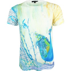 Unisex Blue Peackock Bamboo Printed T Shirt Tee