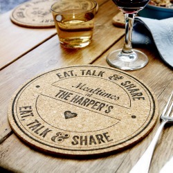 Set Of Four Personalised Family Cork Placemats