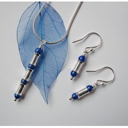 Blue Lapis Lazuli Silver Necklace And Earrings Set