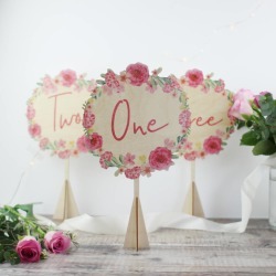 Floral Wreath Wedding Table Number, Wood