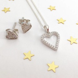 Sterling Silver Heart Necklace Set