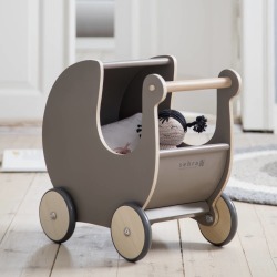 Warm Grey Wooden Dolls Pram