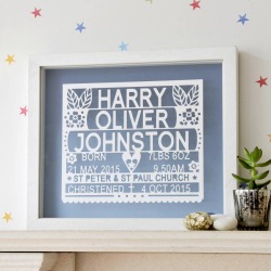 Personalised Christening / Baptism Gift Papercut