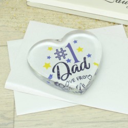 Personalised Number One Dad Heart Glass Paperweight