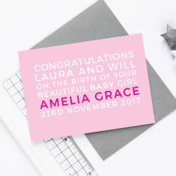 Personalised Baby Girl Card