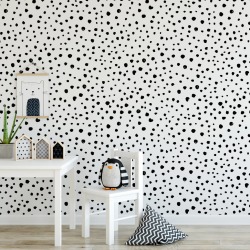 Black Or Grey Dalmatian Dots Self Adhesive Wallpaper