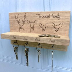 Personalised Stag Family Oak Key Holder