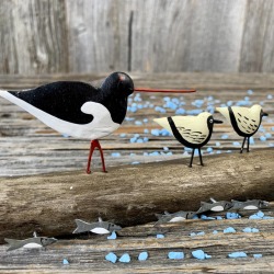 Handpainted Sanderling And Fish Sculpture