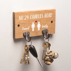 Personalised Couples Oak Key Holder
