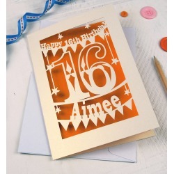 Personalised Papercut 16th Birthday Card