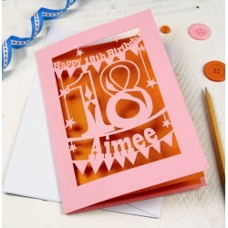 Personalised Papercut 18th Birthday Card