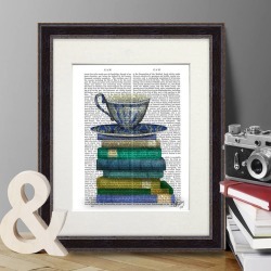 Teacup And Books, Book Print