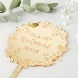Mirror Floral Wreath Wedding Cake Topper