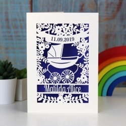 Papercut Vintage Pram Baby Card
