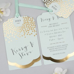 Scatter Foil Luxe Invitation Suite, Gold Foil On Mint