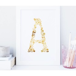 Personalised Gold Foil Floral Letter Baby Nursery