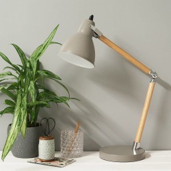 Grey Enamel And Wooden Desk Lamp