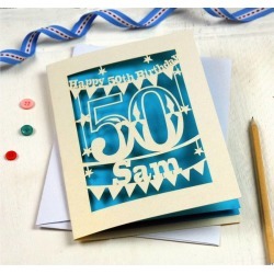 Personalised Papercut 50th Birthday Card