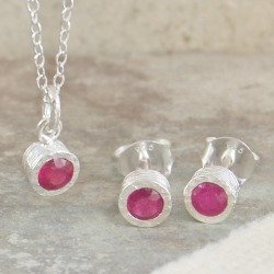 Birthstone Ruby Silver Jewellery Set