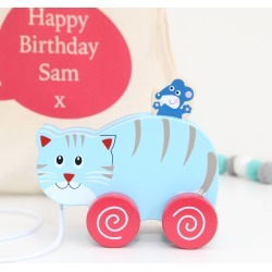 Personalised Bag And Pull Along Cat And Mouse Toy