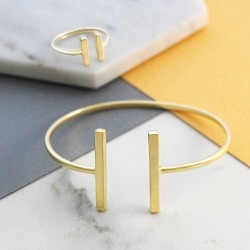 Gold Adjustable Bar Ring And Bangle Jewellery Set