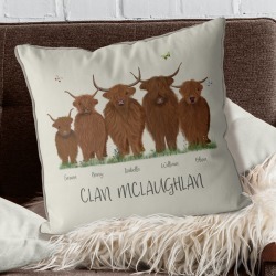 Personalised Highland Cow Family Cushion