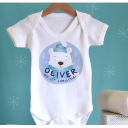 1st Christmas Polar Bear Baby Name Vest