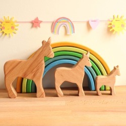 Wooden Toy Family Of Unicorns