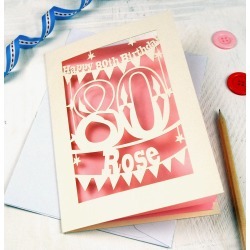 Personalised Papercut 80th Birthday Card