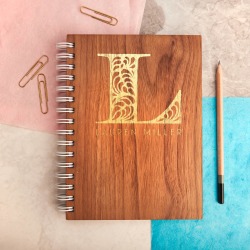 Personalised Gold Monogram Walnut Notebook