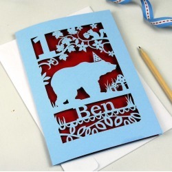Personalised Papercut Bear Birthday Card