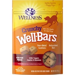 Wellness Natural Grain Free Wellbars Crunchy Yogurt, Apples and Bananas Recipe Dog Treats 20-oz