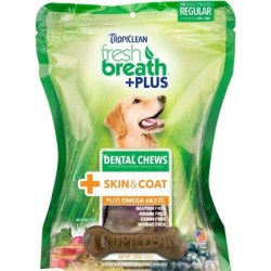 Tropiclean Fresh Breath Plus Skin and Coat Dental Treats for Dogs 20 Count