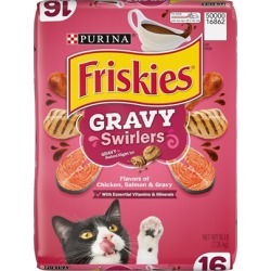 Friskies Gravy Swirlers Chicken and Salmon Flavor Dry Cat Food 16-lb