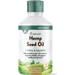 NaturVet Hemp Seed Oil with Krill & Salmon for Skin, Respiratory & Joint Health for Dogs & Cats 32-oz