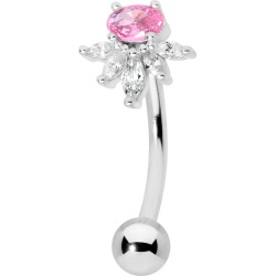 Belly Ring Clear Pink Gem Spray Belly Ring