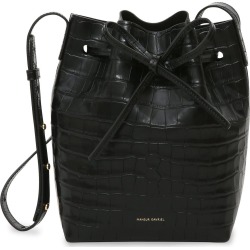 Croc Embossed Mini Bucket Bag in Black