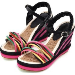 Costbuys gladiator sandals women wedges sandals bohemian color block decoration...