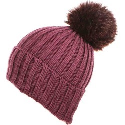 Wine Cashmere Fur Bobble Hat