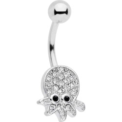 Belly Ring Clear Black Gem Nautical Octopus Belly Ring