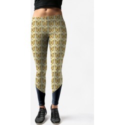 Leggings - Yellow Monarch Abstract in Brown/Yellow by VIDA Original Artist