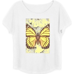 Boatneck Boyfriend Tee - Yellow Monarch Abstract in Brown/Yellow by VIDA Original Artist