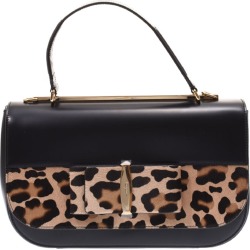 Salvatore Ferragamo Black Leather Leopard Linda Bag