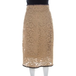 Dolce and Gabbana Beige Floral Lace Pencil Skirt M