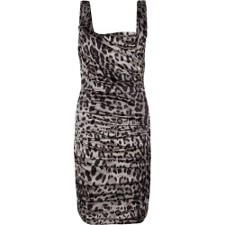 Dolce and Gabbana Grey Animal Print Silk Ruched Sleeveless Dress S