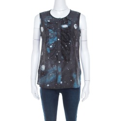 Marc by Marc Jacobs Black Stargazer Print Cotton Silk Ruffled Sleeveless Top S