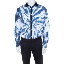 Dsquared2 Indigo Cotton Tie Dye Effect Denim Trim Relaxed Dan Shirt L