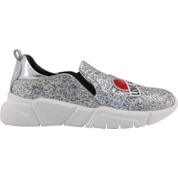 Love Moschino Metallic Glitter and Faux Leather Slip On Sneakers Size 36